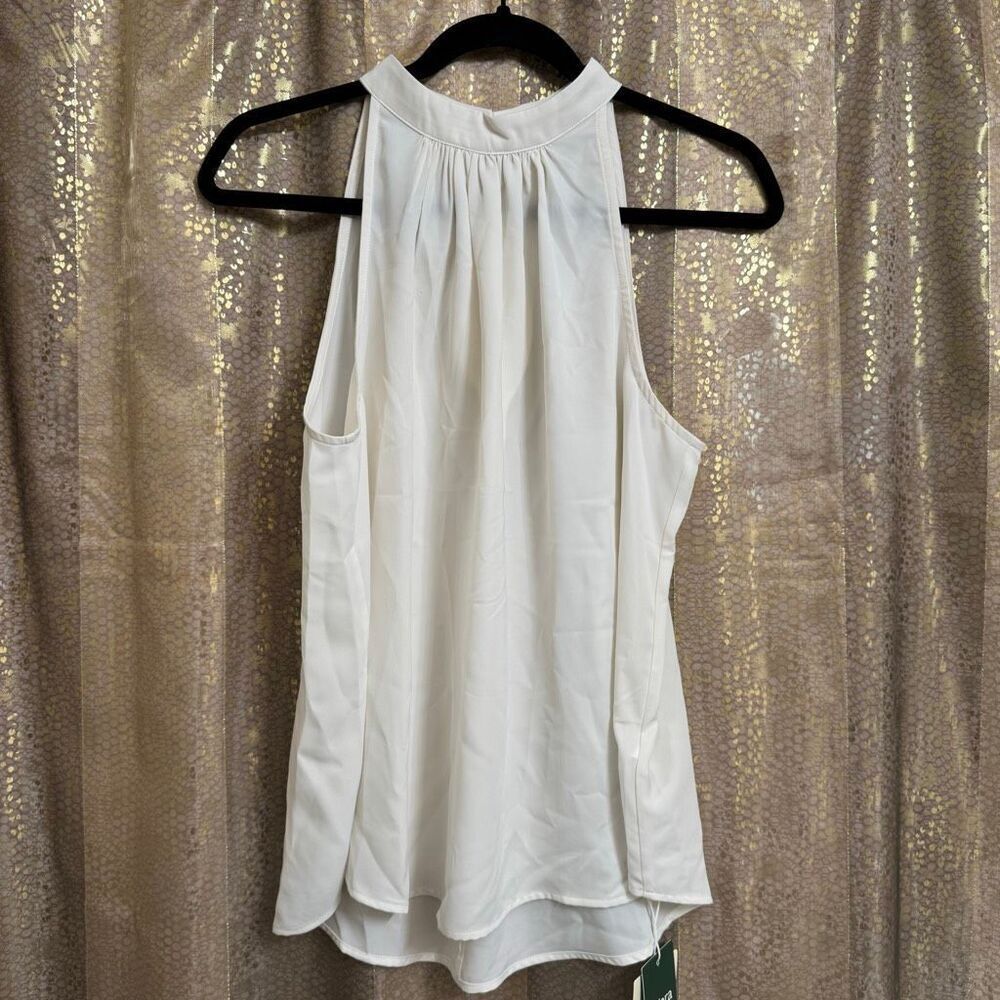 Halara High Neck Ivory Chiffon Lightweight Sleeveless Blouse Top‎ M NWT